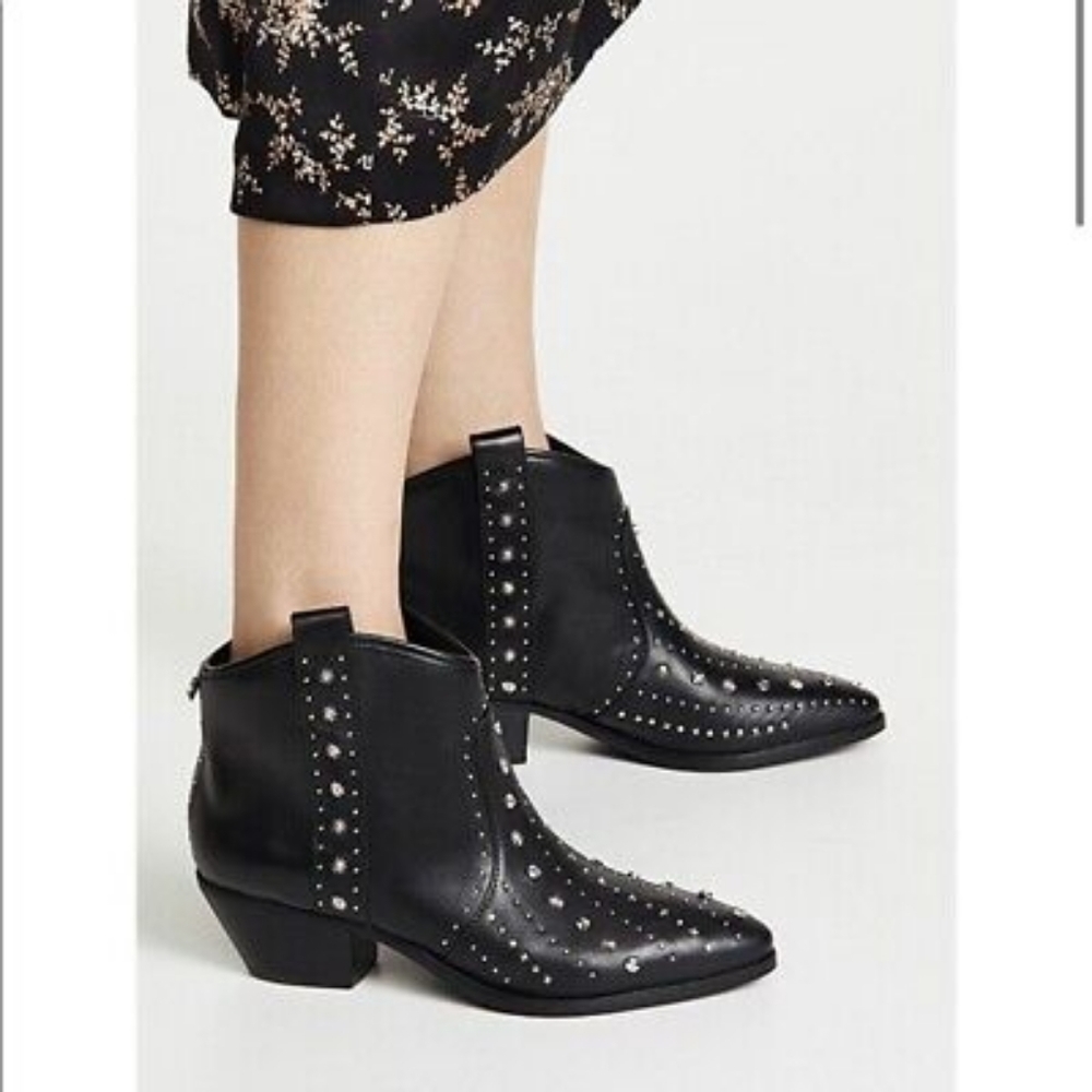 Sam Edelman Brian Studded Western Bootie Black Leather 6